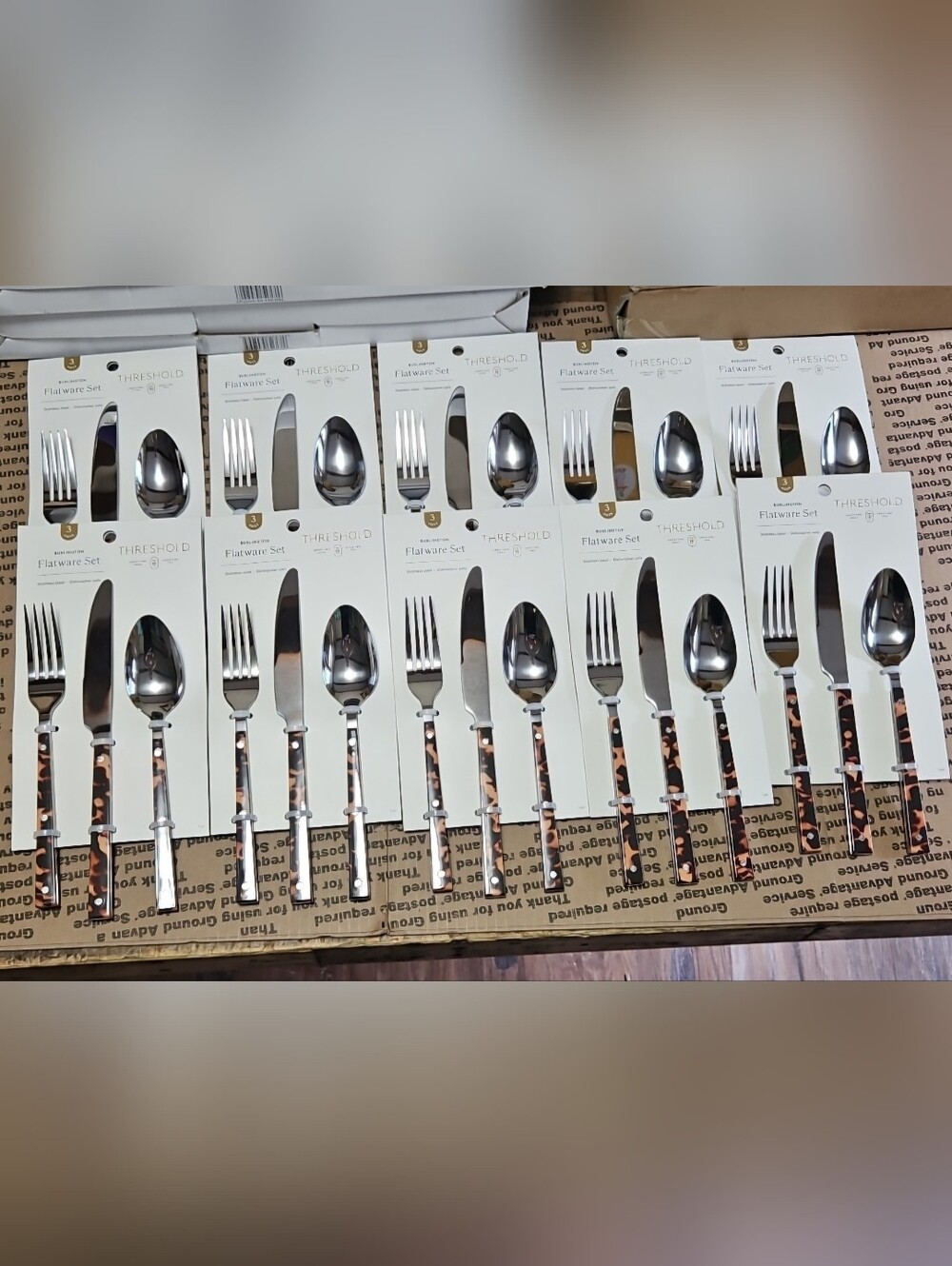 THRESHOLD Three-Piece Tortoise Shell Flatware Set Stainless Steel: new:LOT OF 10